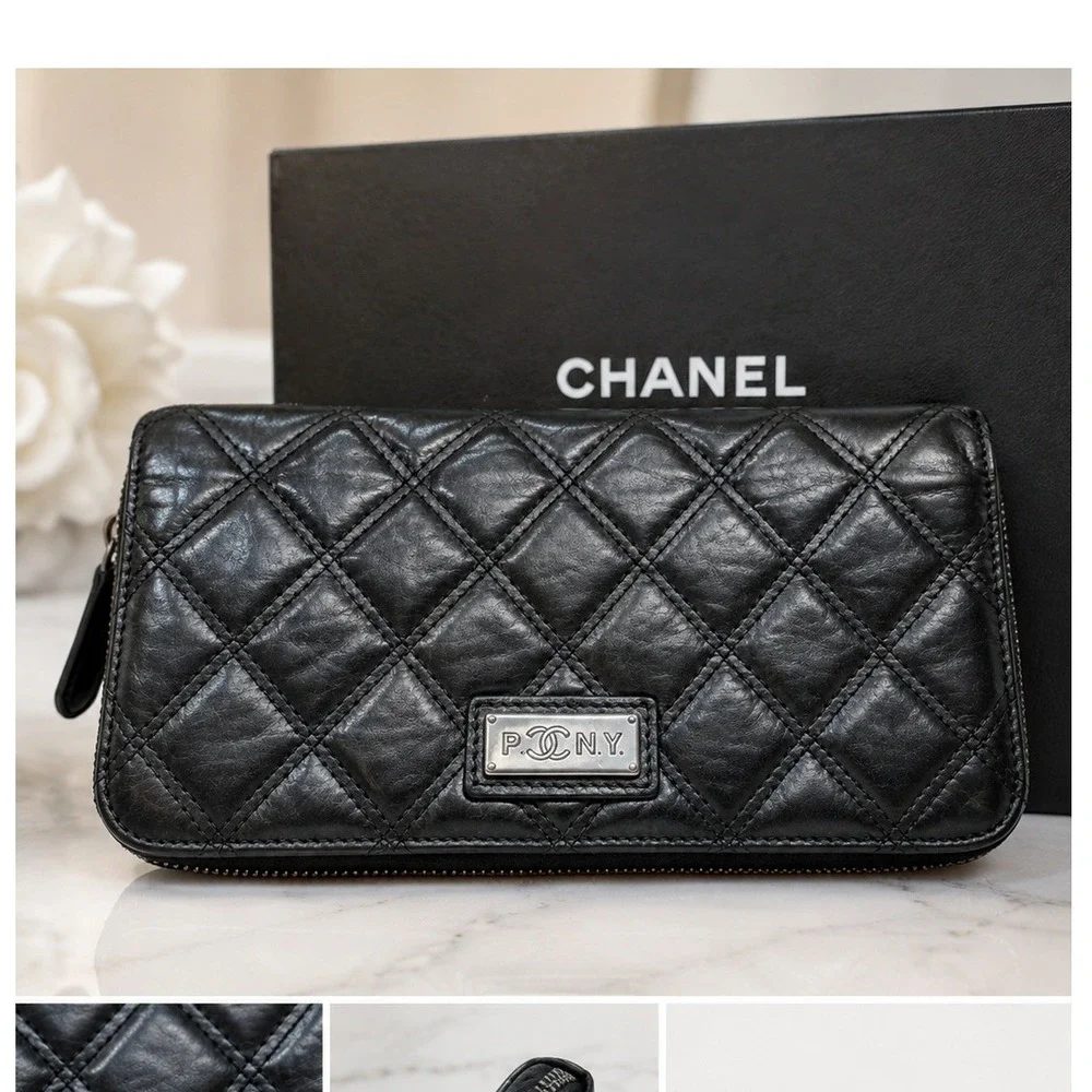 Chanel Paris New York PONY Quilted Lambskin Zippy Long Wallet 2005 Vintage w/Box